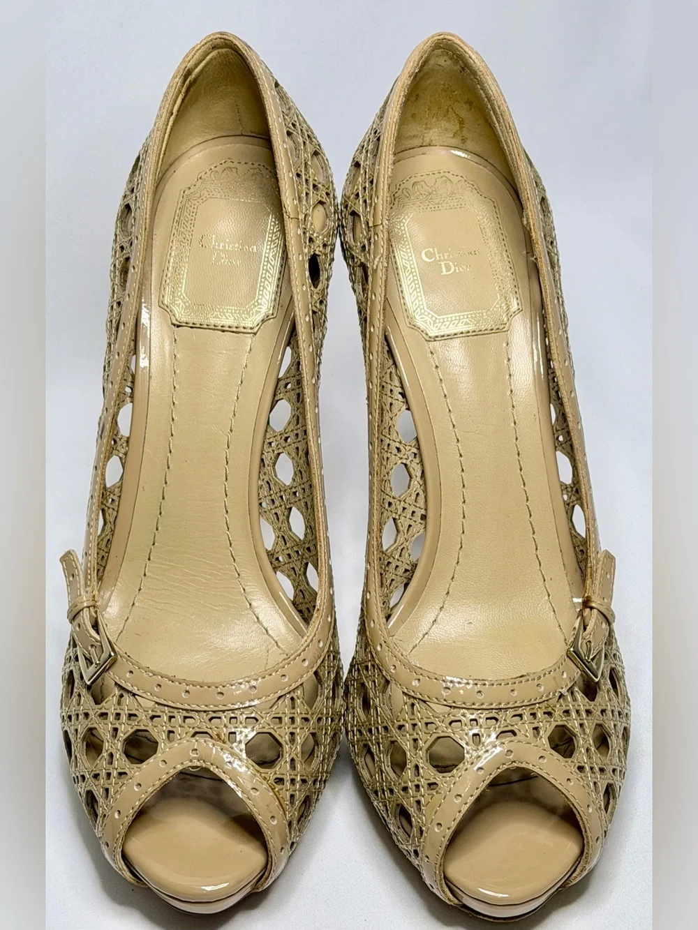 Christian Dior MIss Dior Nude Cannage Platform Peep Toe Stiletto Pump Heels 37.5